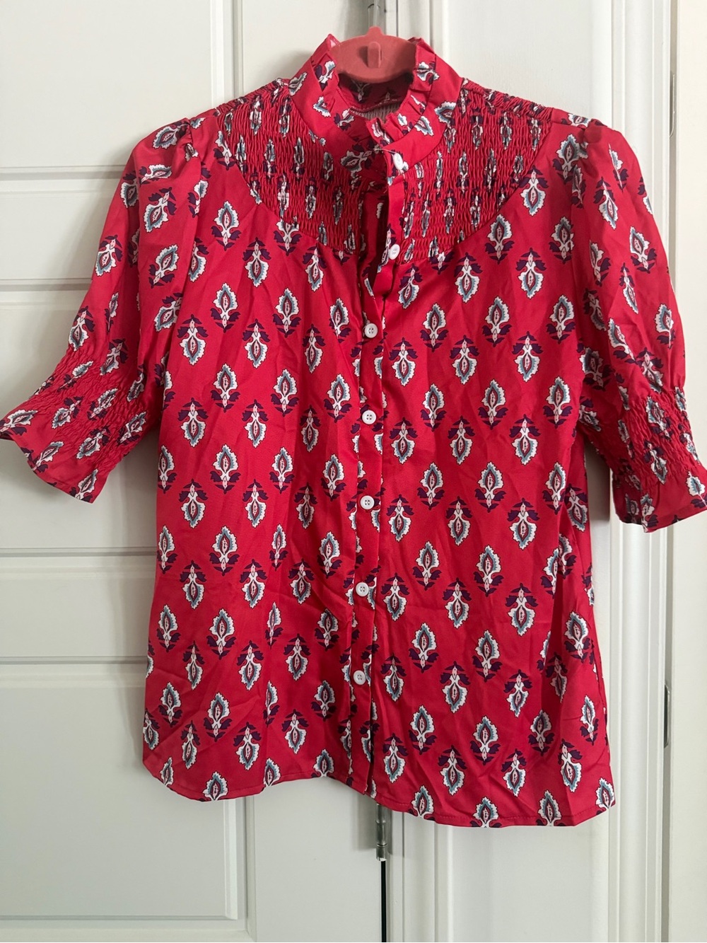 Amazon Red Printed Short-Sleeve Button-Down Shirt